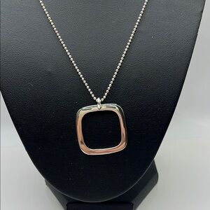 Modern Sterling Silver Geometric Pendant Necklace 925 Modern Open Pendant 21”